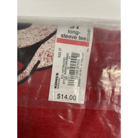 Jumping Bean Disney Mickey Mouse Santa Hat Long Sleeve Graphic Tee Toddler 3T - Picture 4 of 5